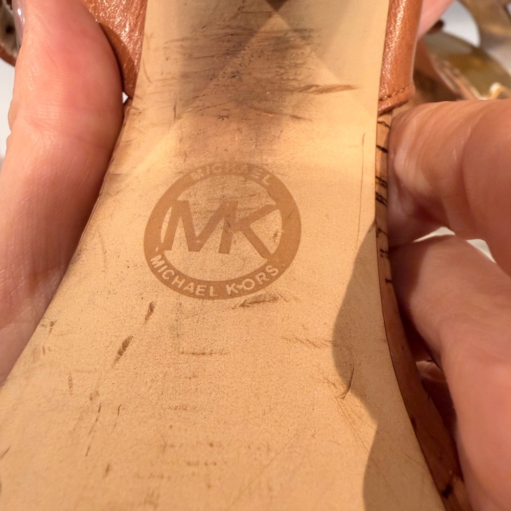 Michael Kors Cognac Leather Cork Platform Heels - Picture 8 of 13